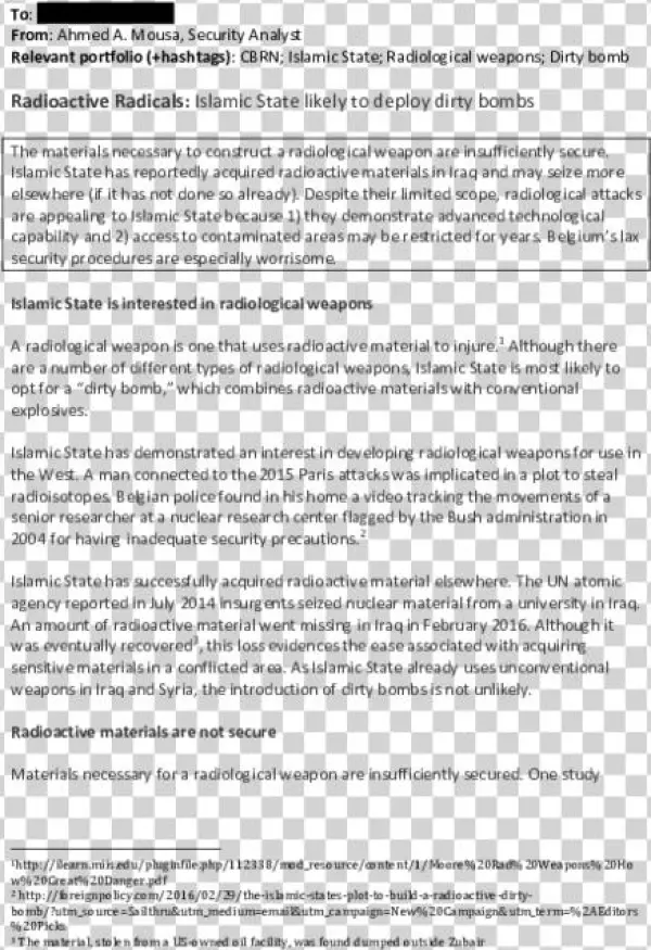 Islamic State Likely To Deploy Dirty Bombs - Quality Improvement Paper Outline