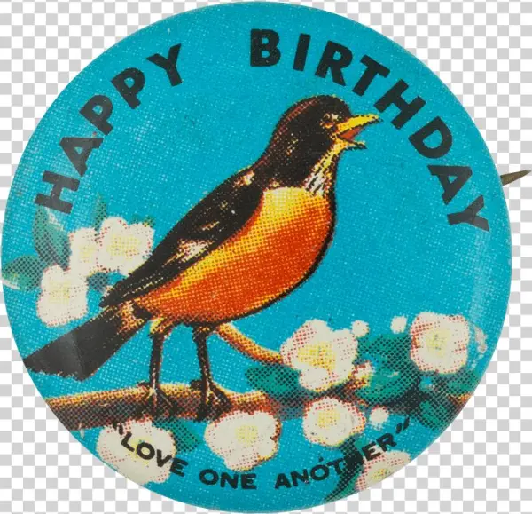 Happy Birthday Love One Another - 2 Vintage Antique Buttons Happy Birthday Pinback Buttons