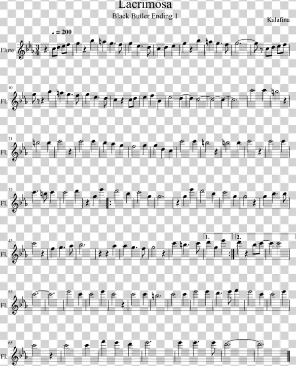 Lacrimosa, Black Butler Sheet Music For Flute Download - Il Cigno Violoncello Spartito