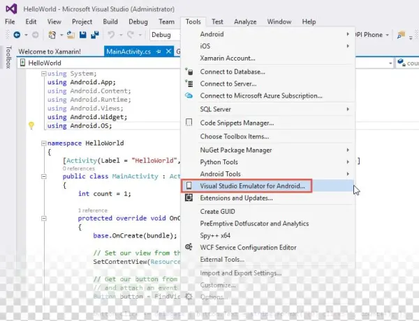 Launching The Emulator From The Tools Menu - Emulator