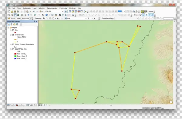 Lines Connecting Sites To The Two Nearest Sites I - Arcgis Editor