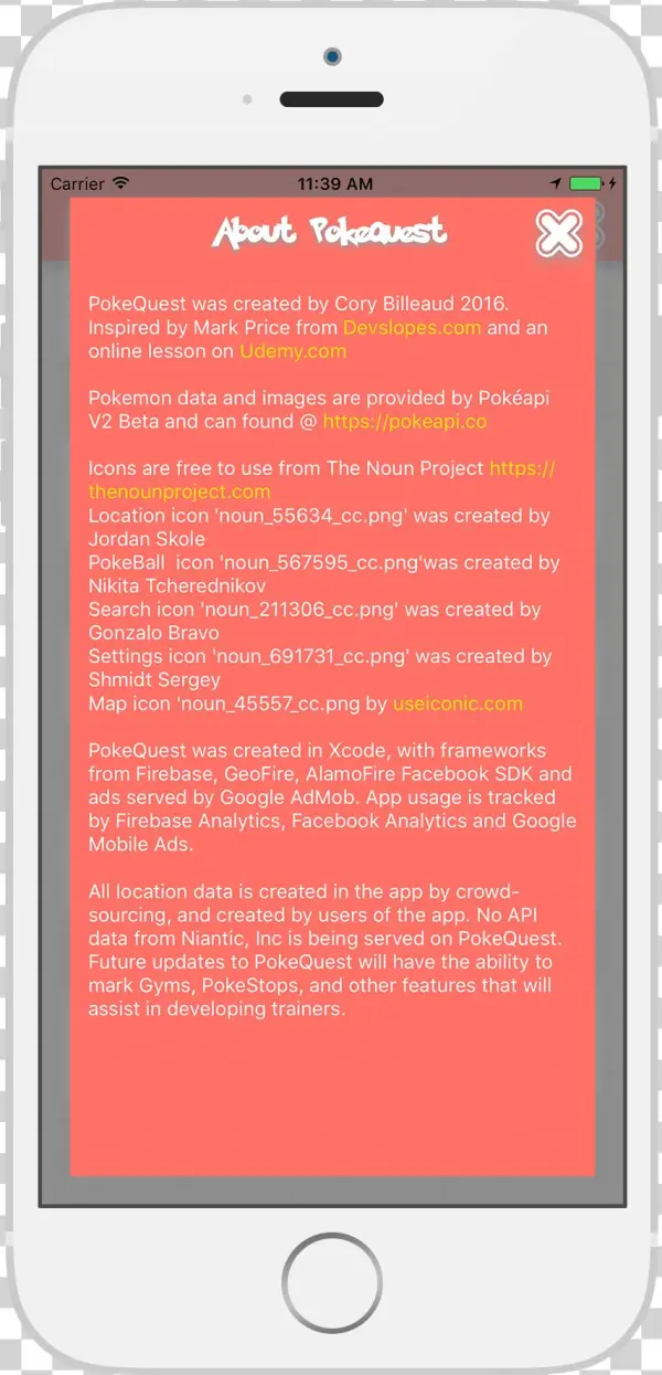 Hitting The About Pokequest Button, Bring Up The Info