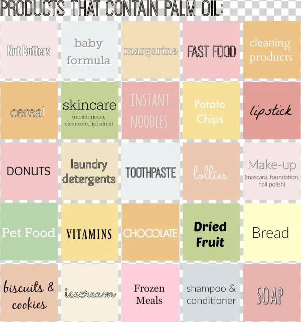 Table Of Products That Contain Palm Oil