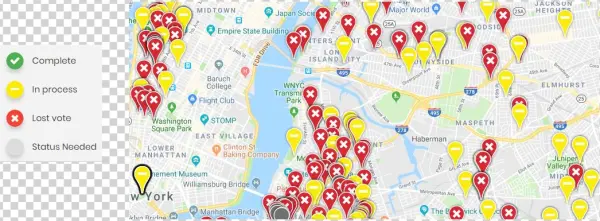 A Map Of Nyc With Pins Illustrating Projects That Have