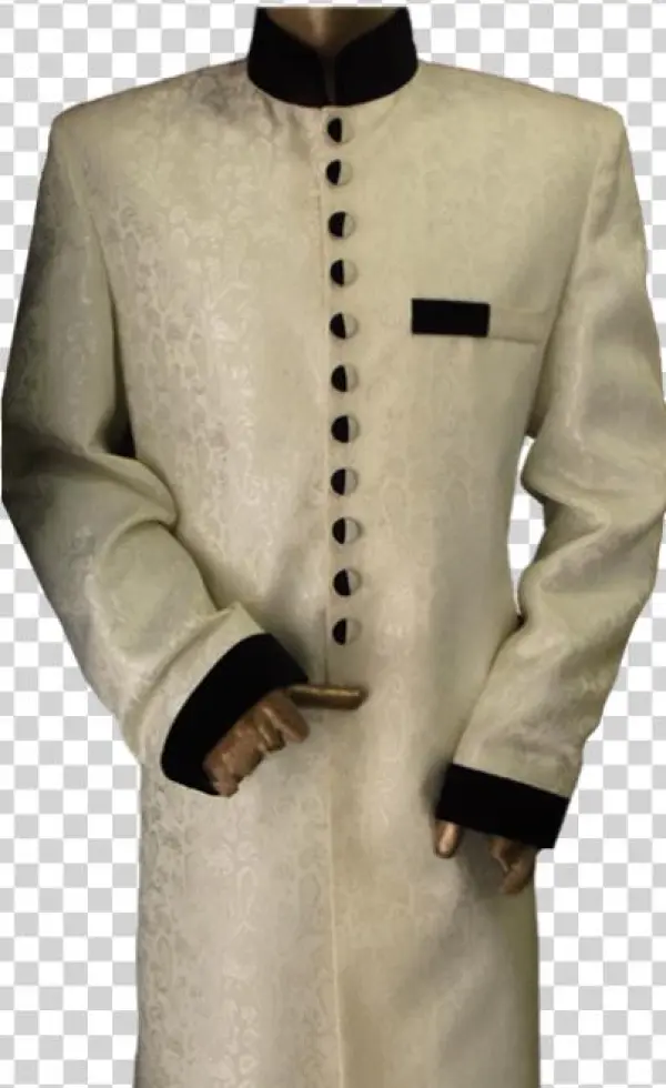 Pearl White Jacquard Sherwani Kurta - Overcoat