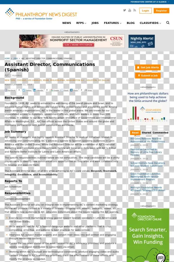 Assistant Director Communications Spanish Job At Ajc - Web Page