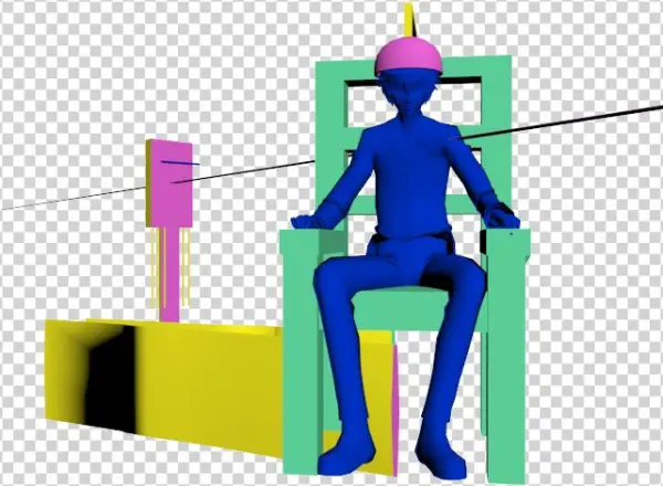 An Untextured Model Of The Protagonist Sitting In An - Sitting