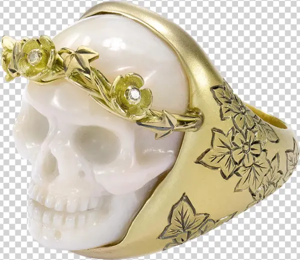 Coral Ivy & Blossom Skull Ring ~ By Theo Fennell - Skull