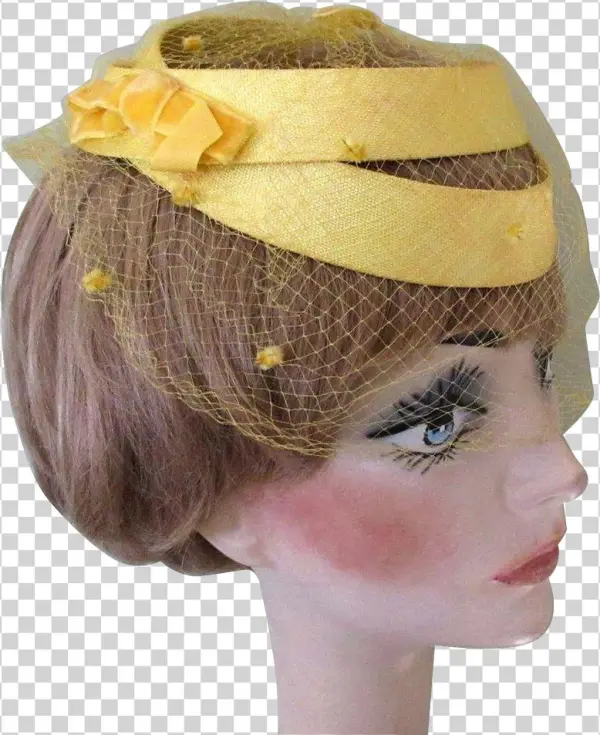 S Vintage Hat Yellow Frame Netting Hats - Headpiece