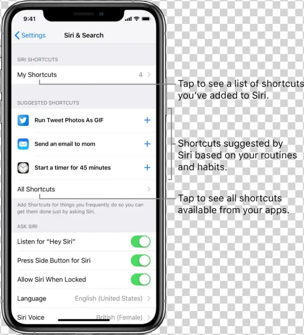 Suggested Shortcuts In Settings - Set