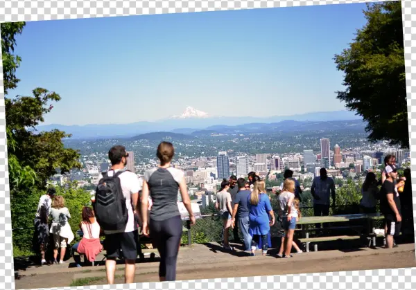 Visitors Enjoying Pittock Mansion's View Of Mount Hood - Pittock Mansion Viewpoint