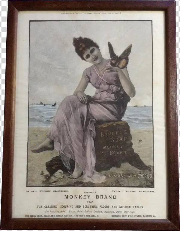 Antique Original Color Enhanced Print Brooke's Monkey - Giclee Painting: Advertisement, Brooke's Soap Monkey