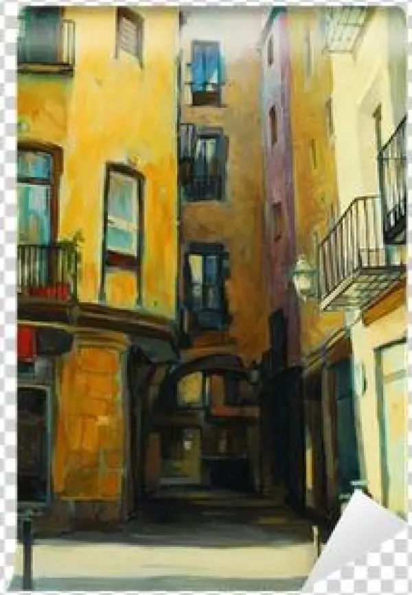 Court Yard In Gothic Quarter Of Barcelona, Painting, - Art Print: Zahranichny's Court Yard In Gothic Quarter