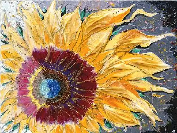 Night Bloom 2013, Mixed Media Collage On Canvas, 36 - Gerbera