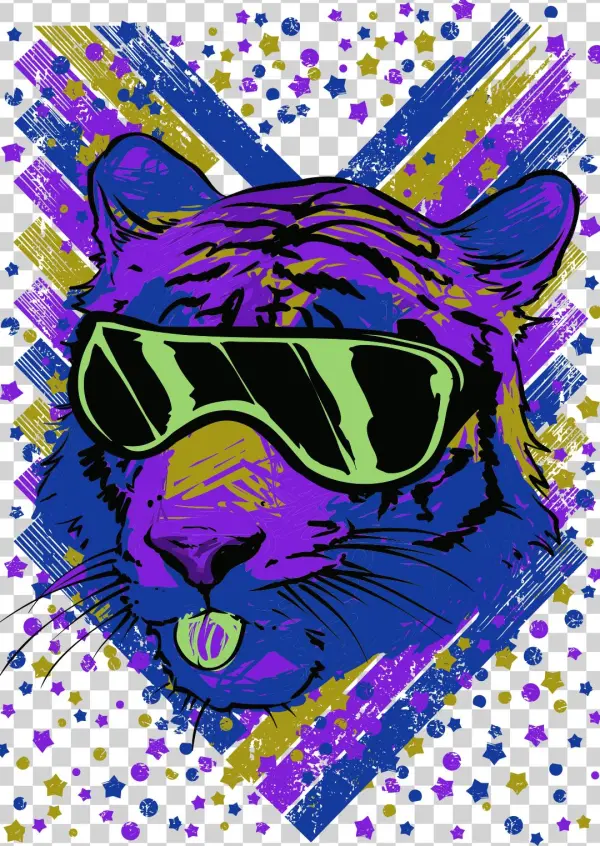 Party Tiger Blue Purple - Illustration