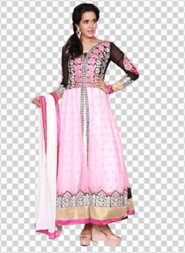 Elizabeth Black With Pink Semi-stitched - Dress