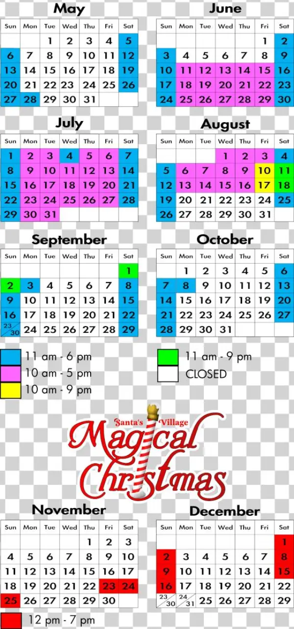 Calendar - Skypark At Santa's Village