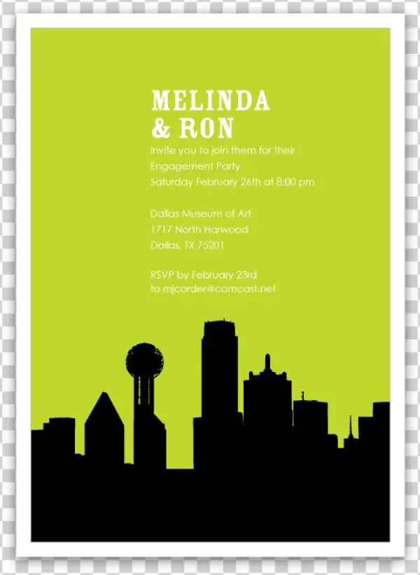 Dallas Skyline Silhouette Party Invitations - Dallas Skyline Silhouette