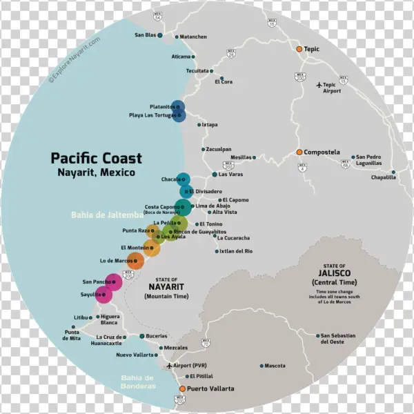 Nayarit Coast Driving Distance Map - Divisadero Nayarit