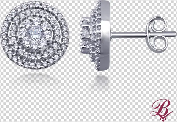 Diamond Double Halo Cluster Stud Earrings - Round Solitaire With Pave Set Cubic Zirconia Stud Earrings