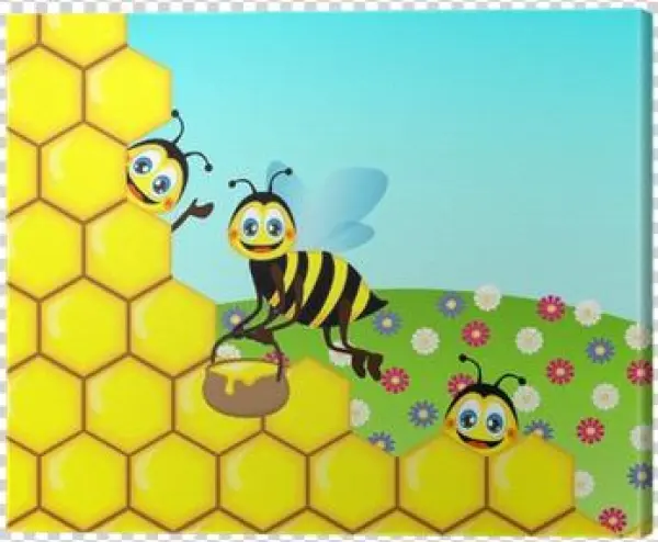 Drawing Funny Cute Bees, Vector Illustration Canvas - Api E Miele