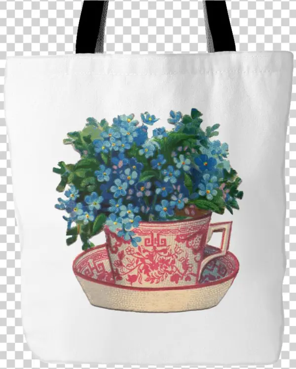 Flowers In Vintage Teacup Prints On 18"x18" Lined White