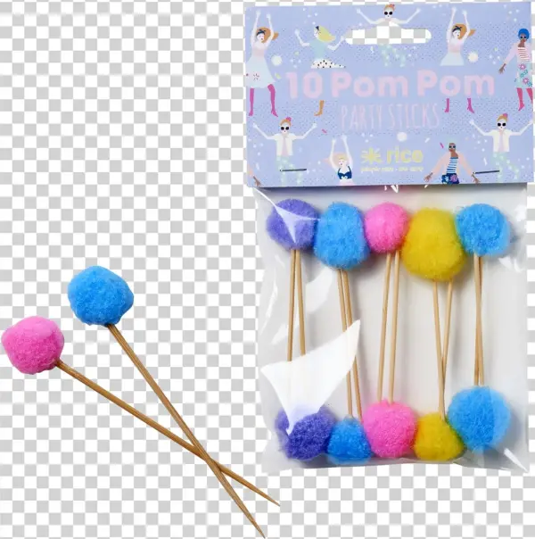 Rice Party-sticks Pompom , Mehrfarbig, 7cm