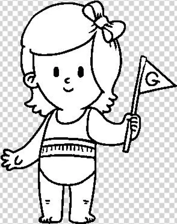 Dibujo De Niña Con Banderín Para Colorear - Niña Pequeña Dibujo