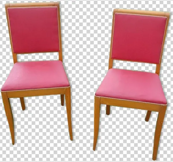 Pair Of Vintage Chairs Blond Wood And Red Skai - Chair