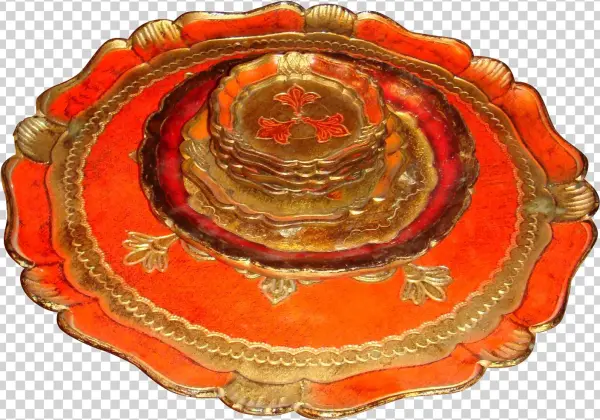 7 Piece Stack Of Florentine Wooden Gold Gesso Trays, - Saucer