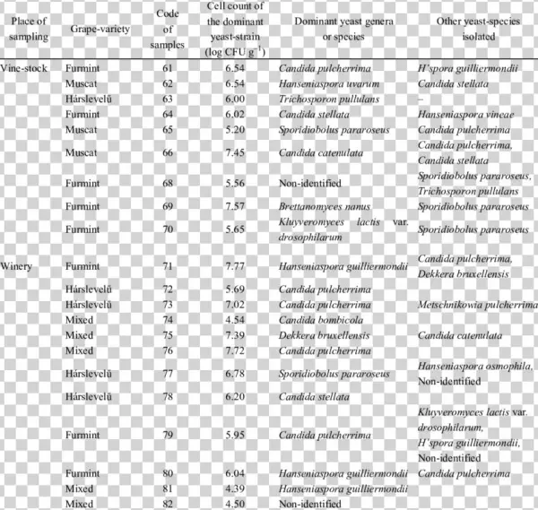 Taxonomic Composition Of The Yeast Biota Detected On - Document