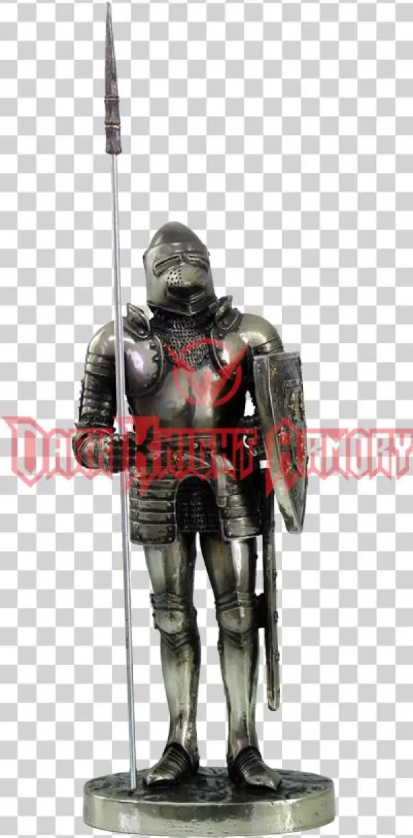 Medieval Knight Spearman With Shield Statue - 7 Inch Armored Medieval Knight With Spear