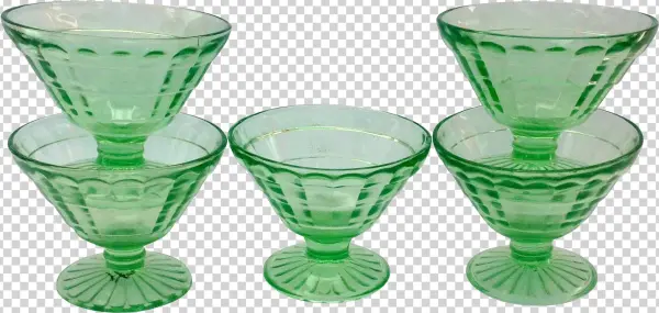 Hocking Block Optic Green Cone Shaped Depression Glass - Champagne Stemware