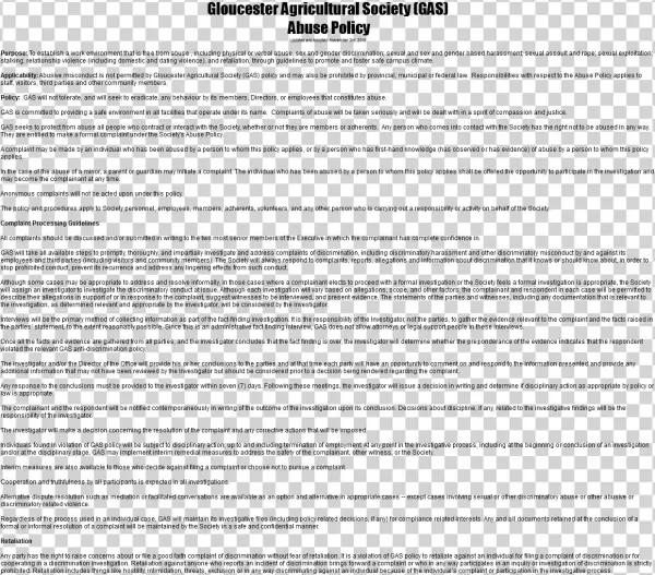 Gloucester Agricultural Society Abuse Policy Updated