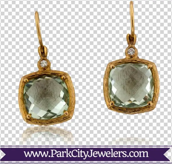 Green Amethyst And Diamond Earrings - Gold Manta Ray Necklace