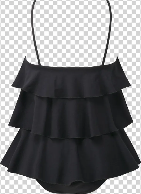 Imaan Black Crepe Ruffle Maillot - A-line