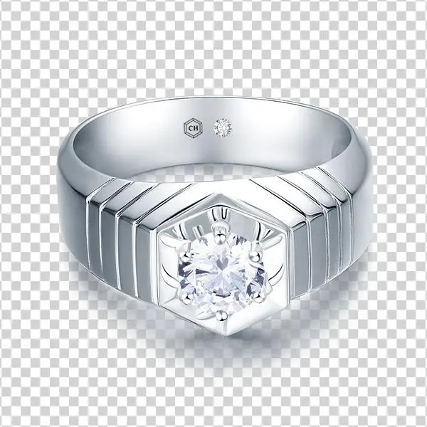 Sleek Ribbed Front High Dome Men Solitaire Diamond