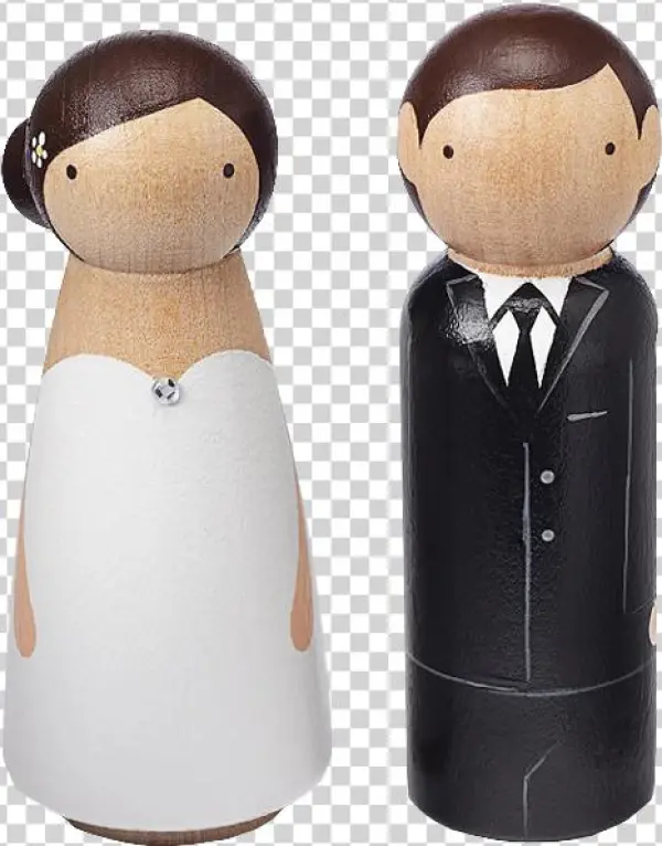 Hand-painted Wooden Couple Cake Topper - Bride