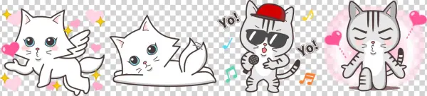 Line Stickers Of Cute Cat Small Snow - Cartoon