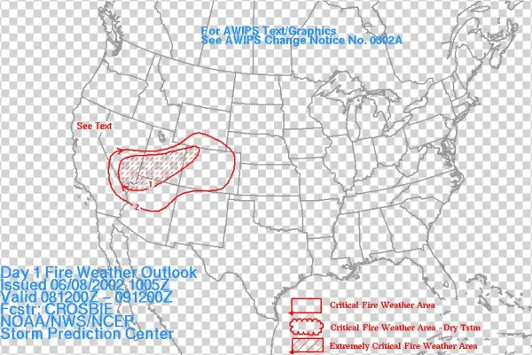 Day 1 Fire Outlook June 8, 2002 - Map