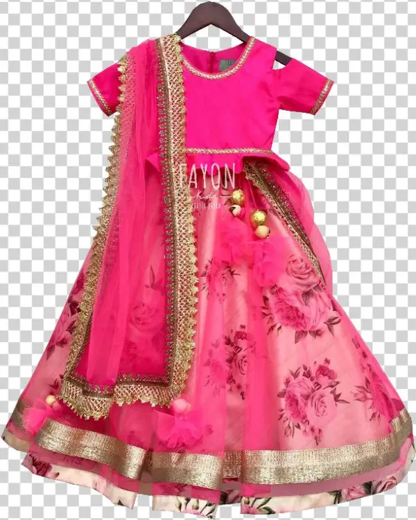Pink Peplum Choli With Printed Lehenga - Velvet