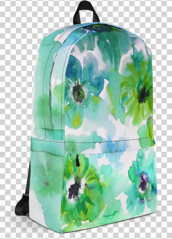 Watercolor Anemones Green Backpack - Png Watercolor Anemones Orange & Yellow Backpack